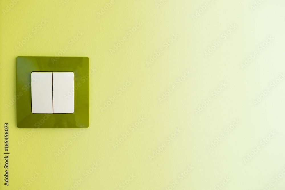 White light switch on a green wall White light switch on a green wall