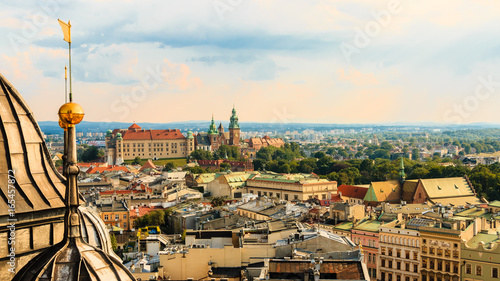 Krakow. Poland. Summer. Sunset. View of the old town. City landscape.