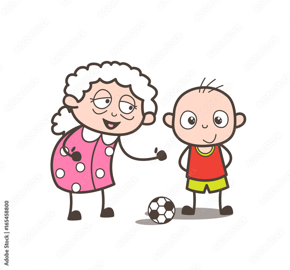 Cartoon Granny Playing Soccer with Grandson Vector Illustration Cartoon Granny Playing Soccer with Grandson Vector Illustration