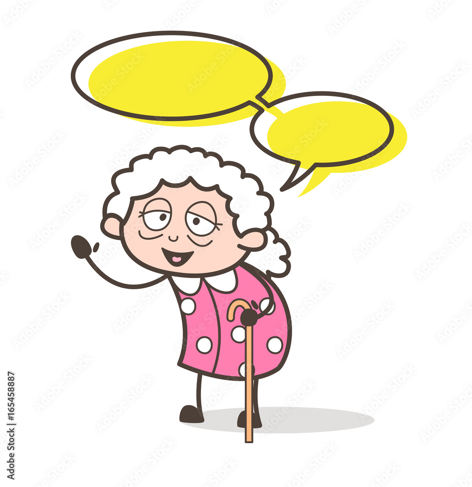 Cartoon Grandma with Speech Bubble Vector Illustration Cartoon Grandma with Speech Bubble Vector Illustration