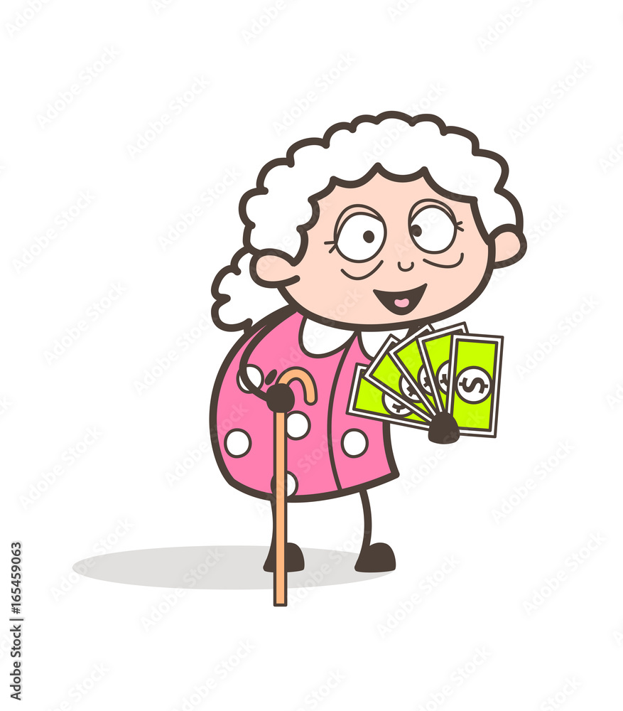 Cartoon Granny Showing Money Vector Illustration Cartoon Granny Showing Money Vector Illustration