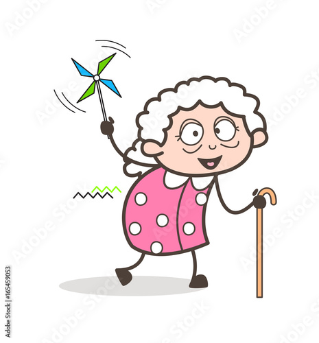 Cartoon Joyful Granny Character Vector Illustration