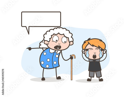 Cartoon Grandma Threatening to Her Grand Child Vector Illustration