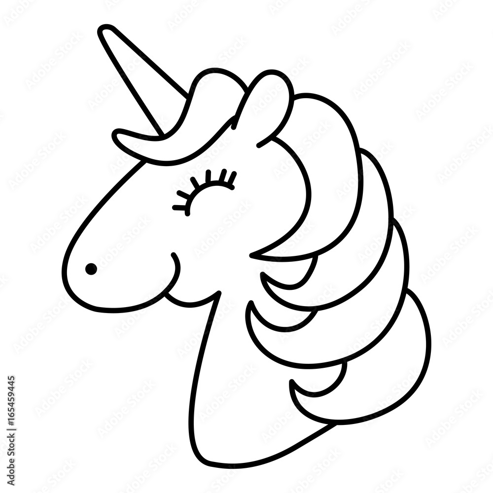 Unicorn Head Smile And Happy Cartoon Line Art Coloring Page Stock ...