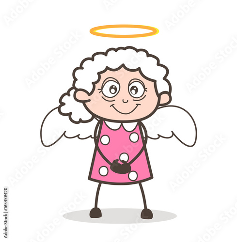 Cartoon Cute Granny Angel Vector Illustration
