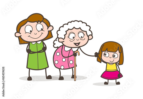 Cartoon Grandmother with Daughter and Granddaughter Vector Illustration