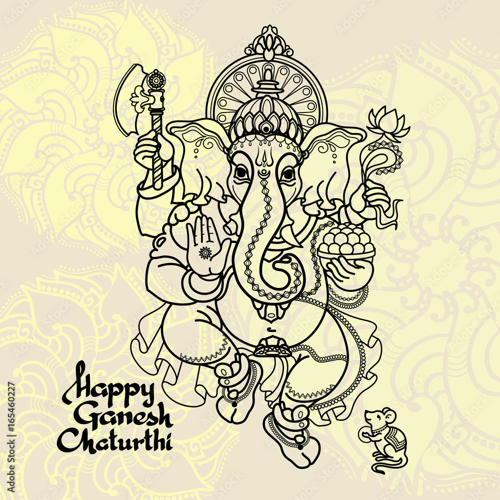Hindu God Ganesha. Hand drawn Vector illustration. Hindu God Ganesha. Hand drawn Vector illustration.