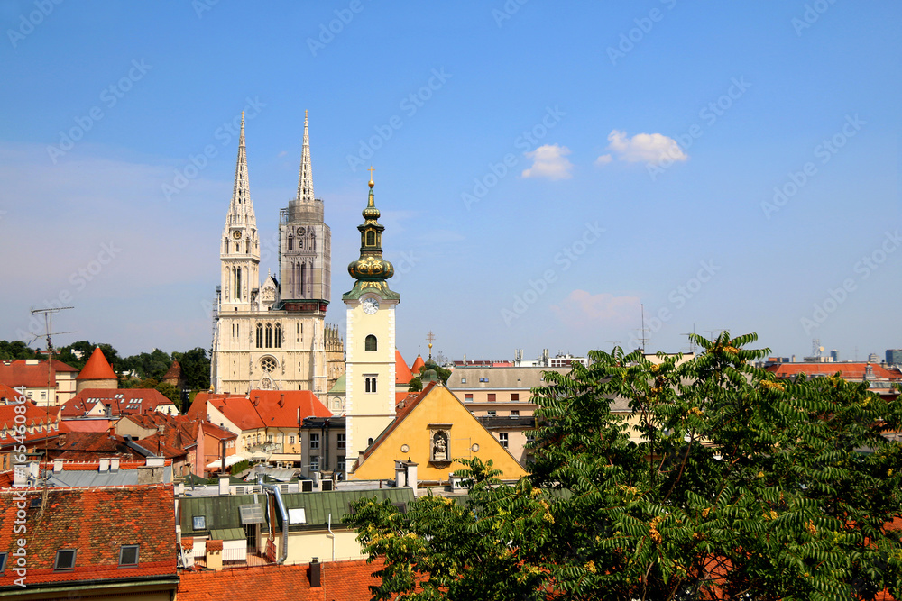 Zagreb skyline with Zagreb Cathedral and St. Mary Church. View from Strossmayer Promenade on Upper Town.
Zagreb skyline with Zagreb Cathedral and St. Mary Church. View from Strossmayer Promenade on Upper Town.