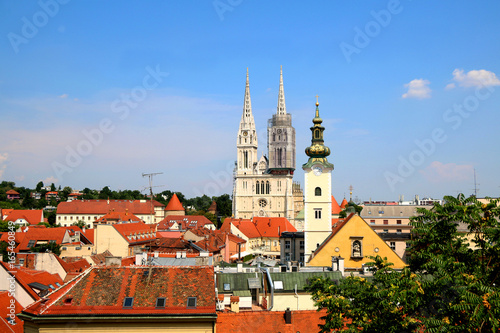 Wallpaper Mural Zagreb skyline with Zagreb Cathedral and St. Mary Church. View from Strossmayer Promenade on Upper Town.
 Torontodigital.ca