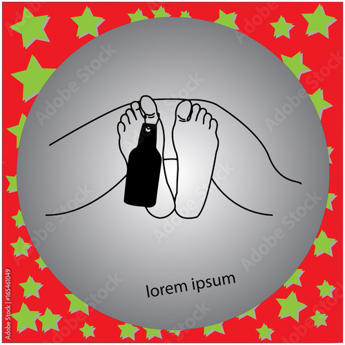 Morgue concept and mans feet with alcohol bottle shaped tag, death of drunk accident