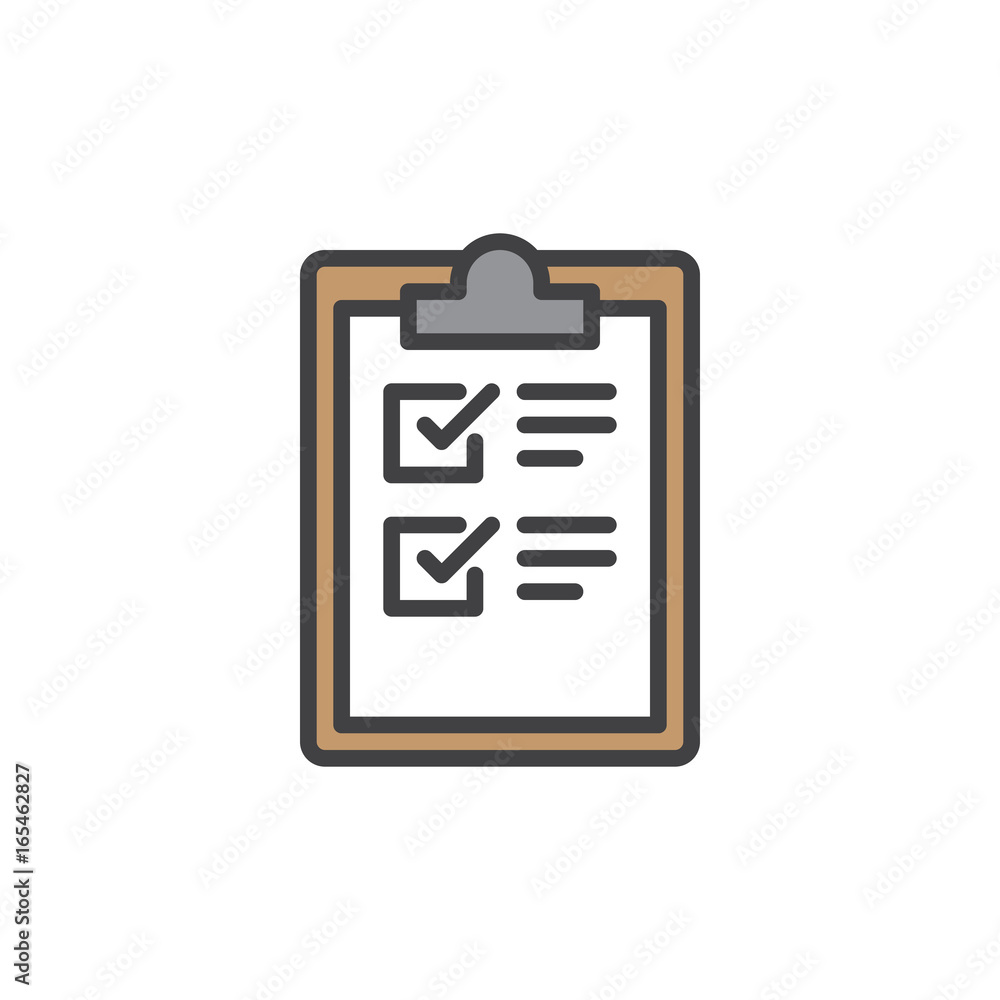 Clipboard checklist filled outline icon, line vector sign, linear colorful pictogram isolated on white. Symbol, logo illustration. Pixel perfect vector graphics