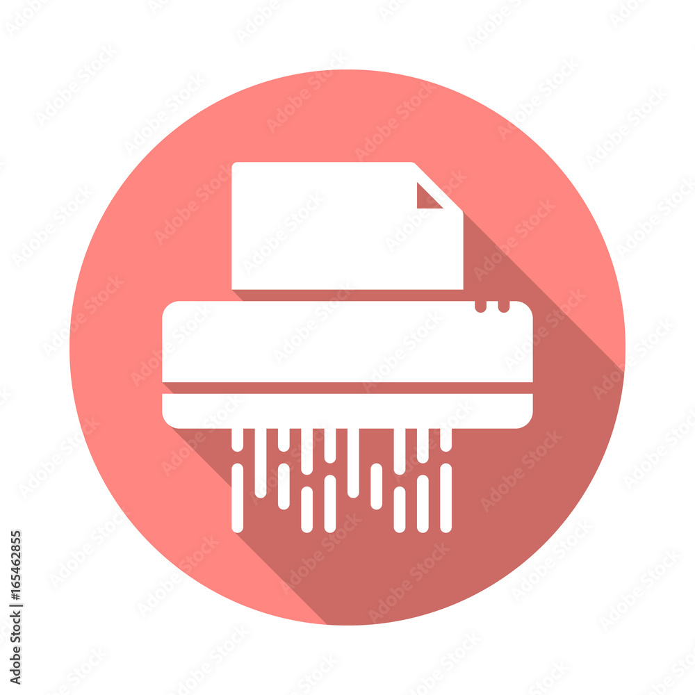 Documents shredder flat icon. Round colorful button, circular vector sign with long shadow effect. Flat style design Documents shredder flat icon. Round colorful button, circular vector sign with long shadow effect. Flat style design
