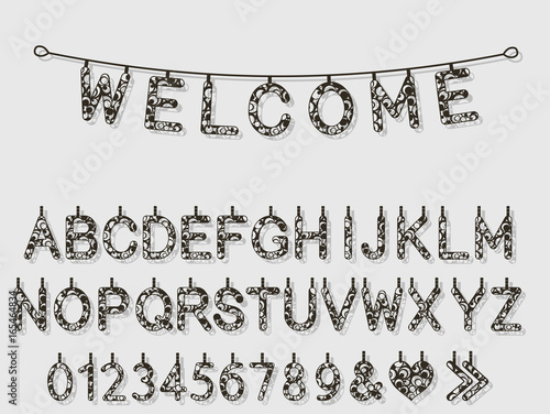 Letter a alphabet to compose the welcome banner, garland. Laser cutting of paper and other materials. Vector illustration.