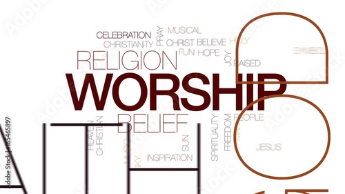 Worship animated word cloud, text design animation. Kinetic typography.