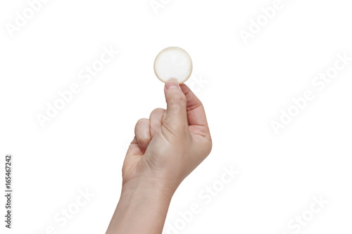 woman hand hold condom