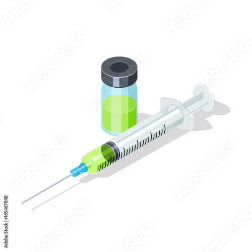 Plastic syringe with vaccine bottle