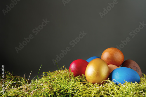 Easter background with Easter eggs. copy space.
