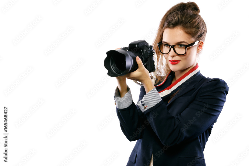 Woman photographer with a DSLR camera