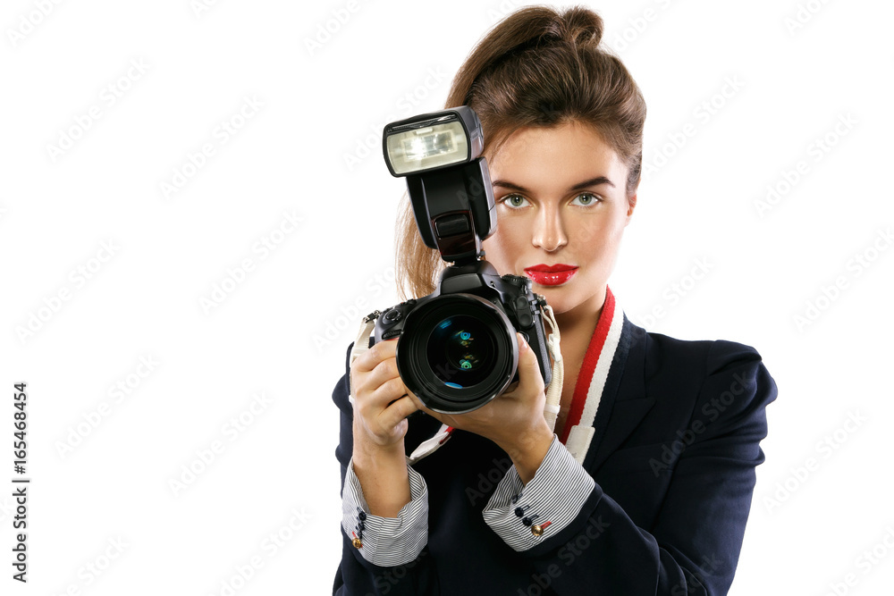 Woman photographer with a DSLR camera Woman photographer with a DSLR camera