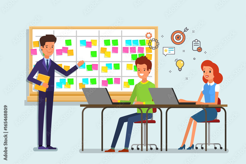 Scrum task board whith sticky note cards. Scrum task board whith sticky note cards.