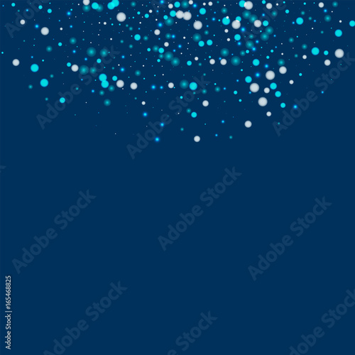 Beautiful falling snow. Top semicircle with beautiful falling snow on deep blue background. Vector illustration.