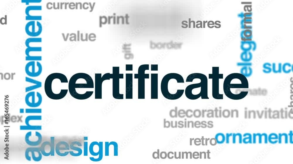 Certificate animated word cloud, text design animation. Certificate animated word cloud, text design animation.