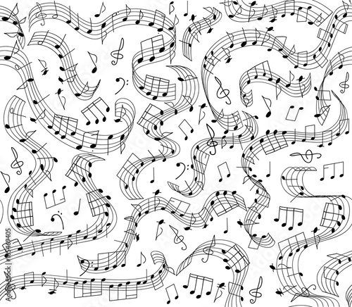 Musical vector seamless pattern with handwritten notes