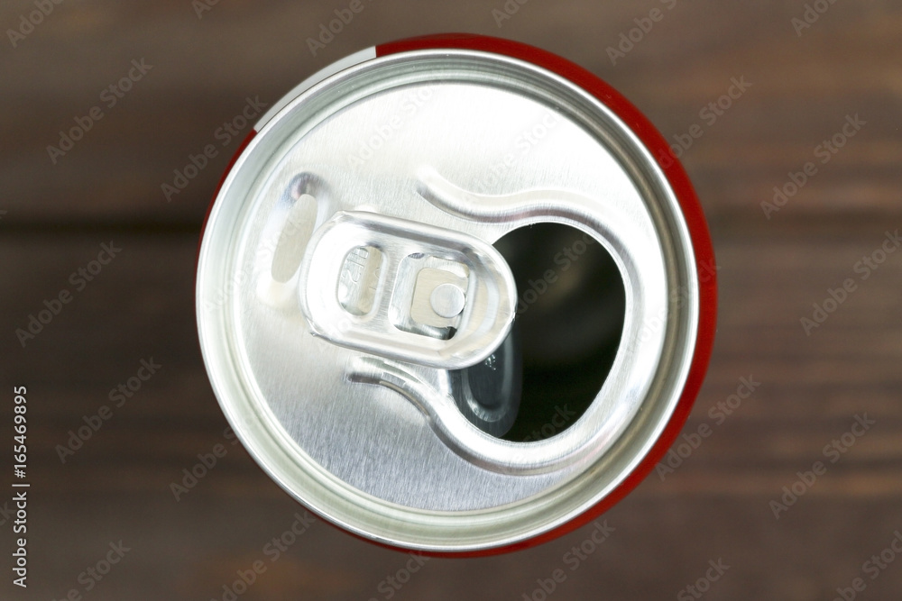 Empty bank soda or beer for garbage.Jar red. Empty bank soda or beer for garbage.Jar red.