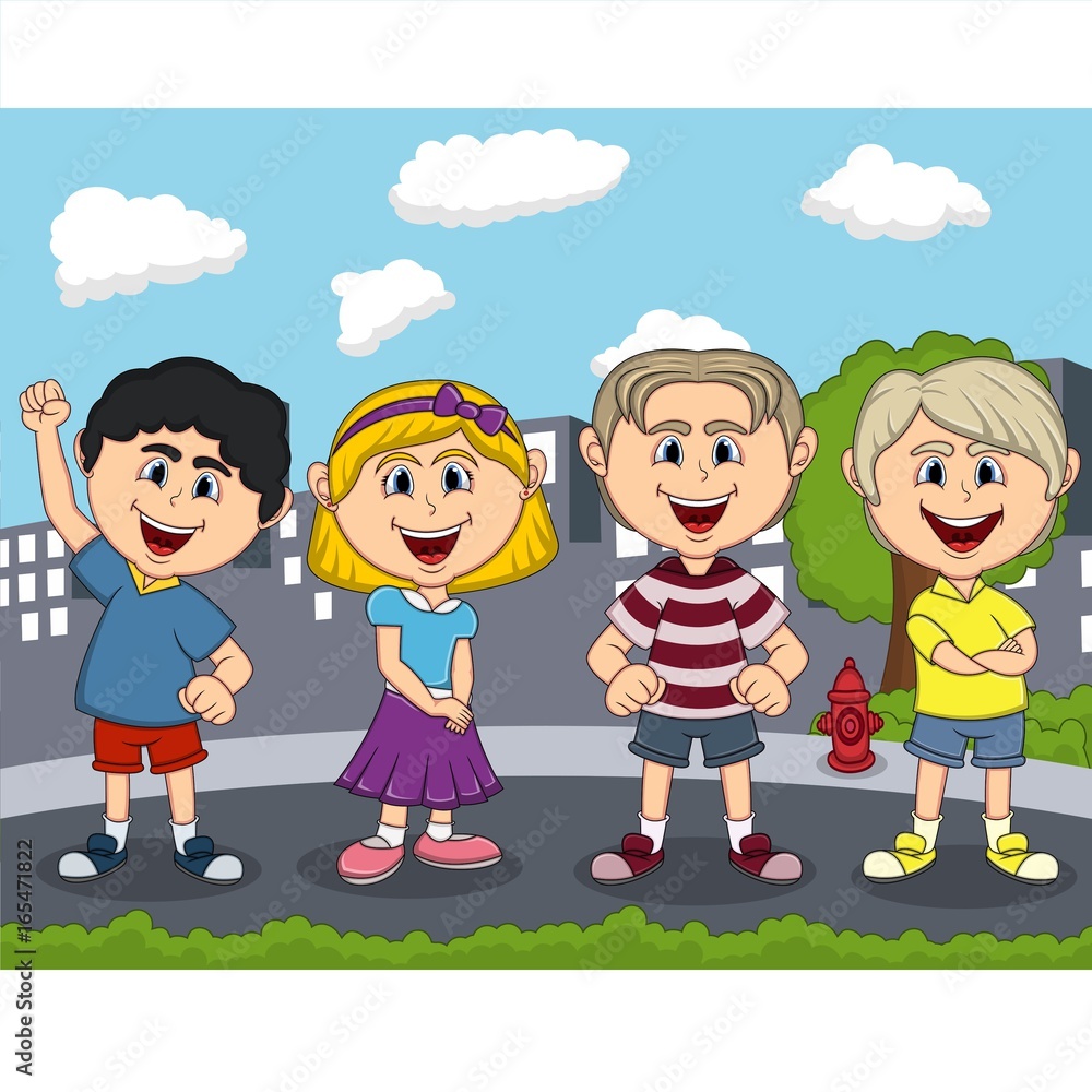 Children playing on the street park cartoon Stock Vector | Adobe Stock