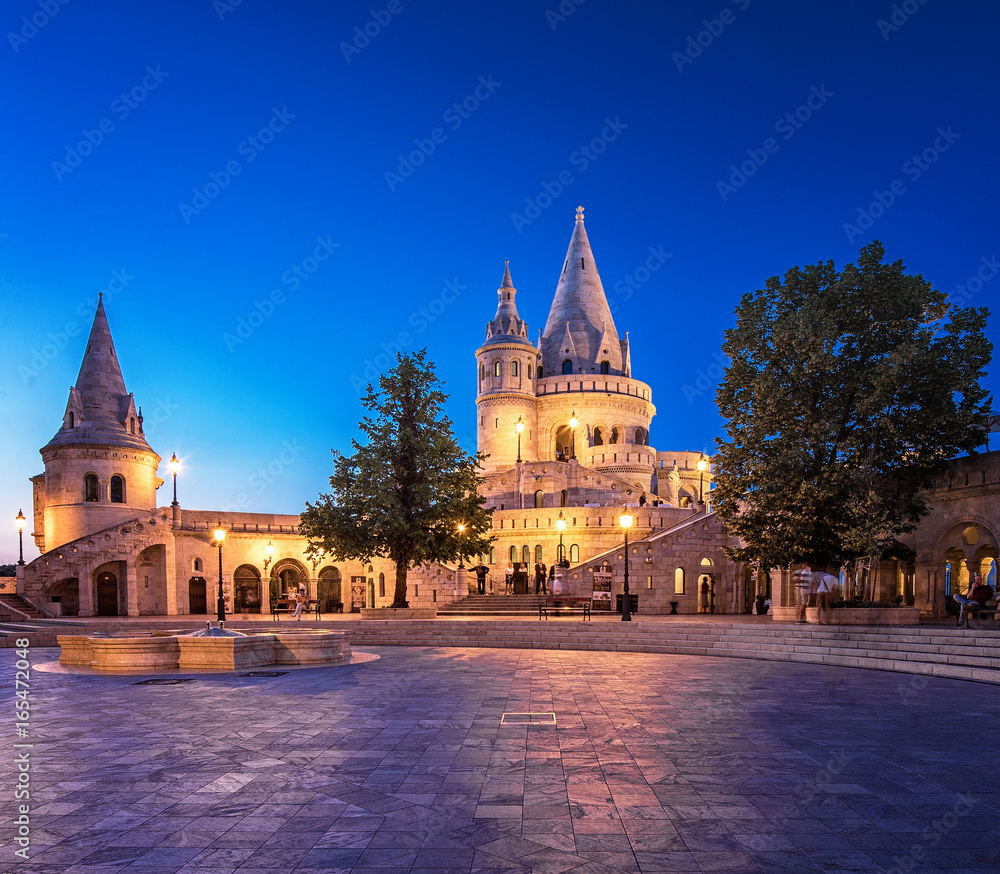 Night view on the famous Fishermen's Bastion in Budapest, Hungary
