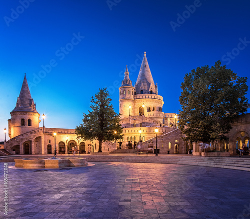 Night view on the famous Fishermen's Bastion in Budapest, Hungary