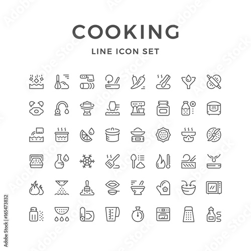 Cooking related set line icons