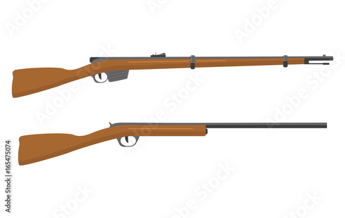 Old rifle and shot-gun in flat style a vector. A design element for shops of weapon.Hunter equipment, armament. 
