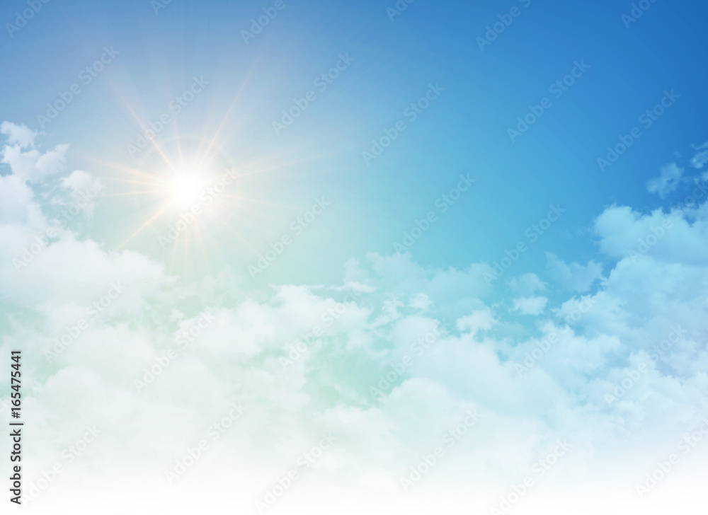 Rising sun in a cloudy blue sky Rising sun in a cloudy blue sky