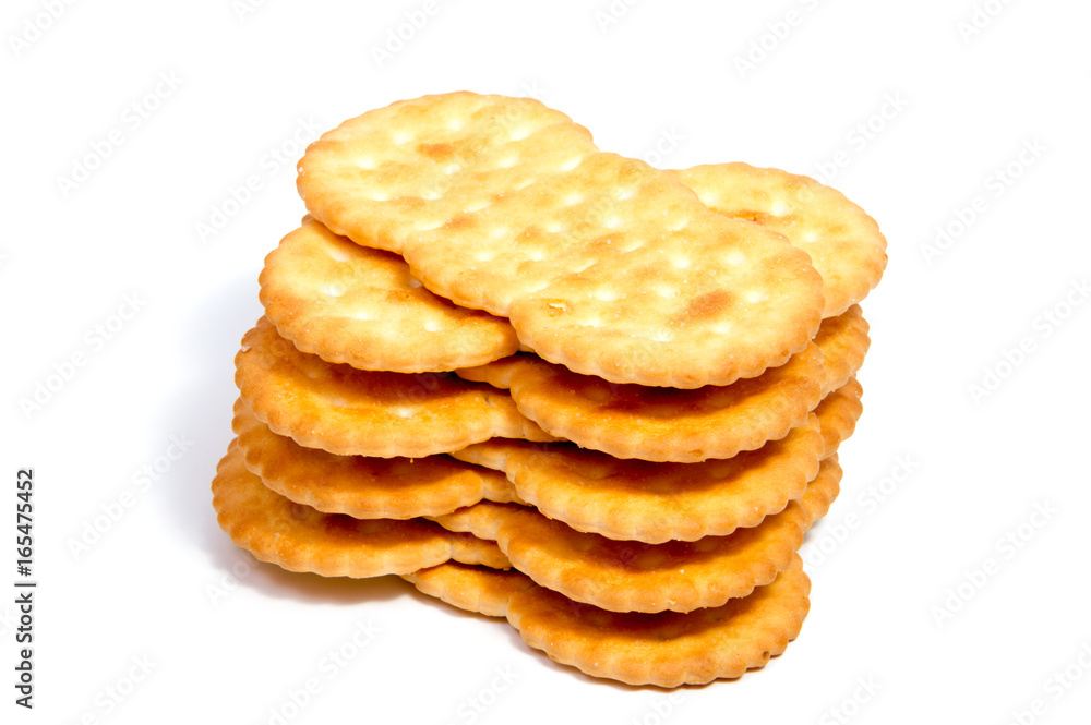 Salted cracker isolated on over white background Salted cracker isolated on over white background
