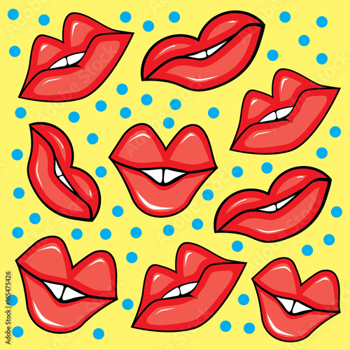 Red lips seamless pattern on a light background