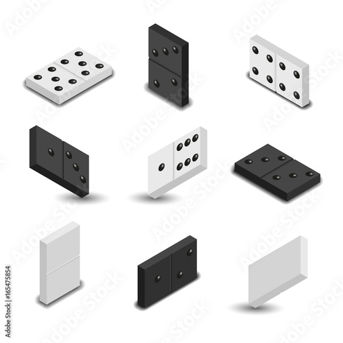 Items to play dominoes isometric, vector illustration.