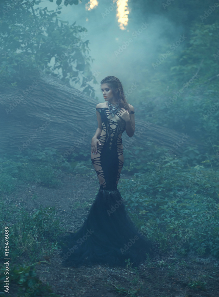 The evil queen is walking in the woods. Wild Princess , vampire, creative color, dark boho