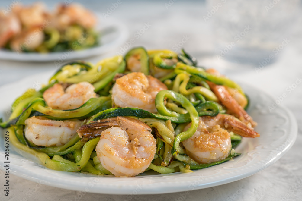 Skinny Shrimp Scampi with Zucchini Noodles. Low carb meal Skinny Shrimp Scampi with Zucchini Noodles. Low carb meal