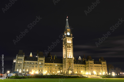 Canada Parliament Building and clock tower at night, Ottawa, Canada.