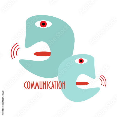 Conceptual surreal illustration of two heads communicating. Great as social communication metaphor.
