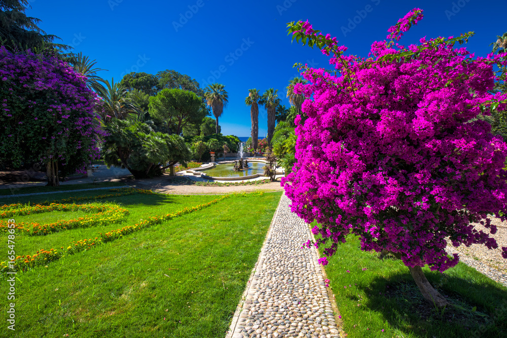 Sanremo promenade with garden, Mediterranean Coast, Italian riviera