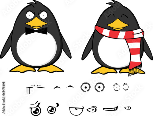 cute little penguin baby cartoon expressions set in vector format very easy to edit