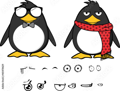 penguin baby cartoon expressions set in vector format