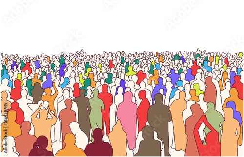 Illustration of large mass of people in perspective and color