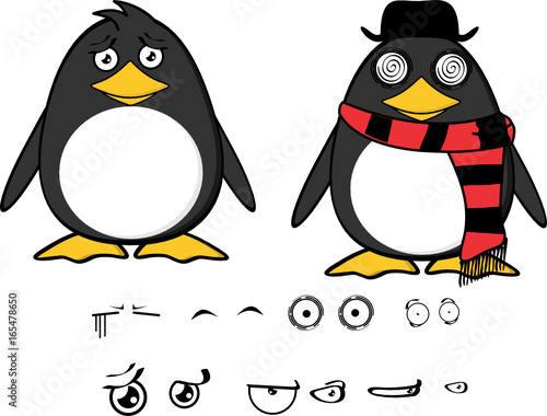 cute little penguin baby cartoon expressions set in vector format very easy to edit