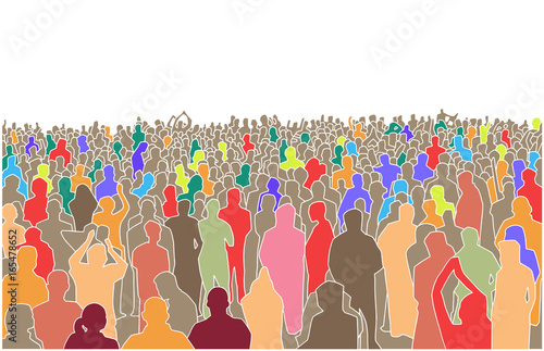 Illustration of large mass of people in perspective and color