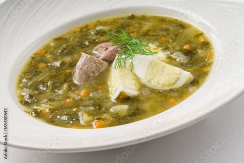 soup with egg and meat