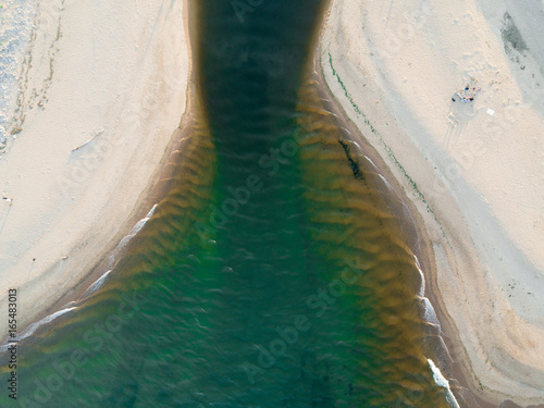 View from above estuary river beach sand Aberdeen Scotland UK