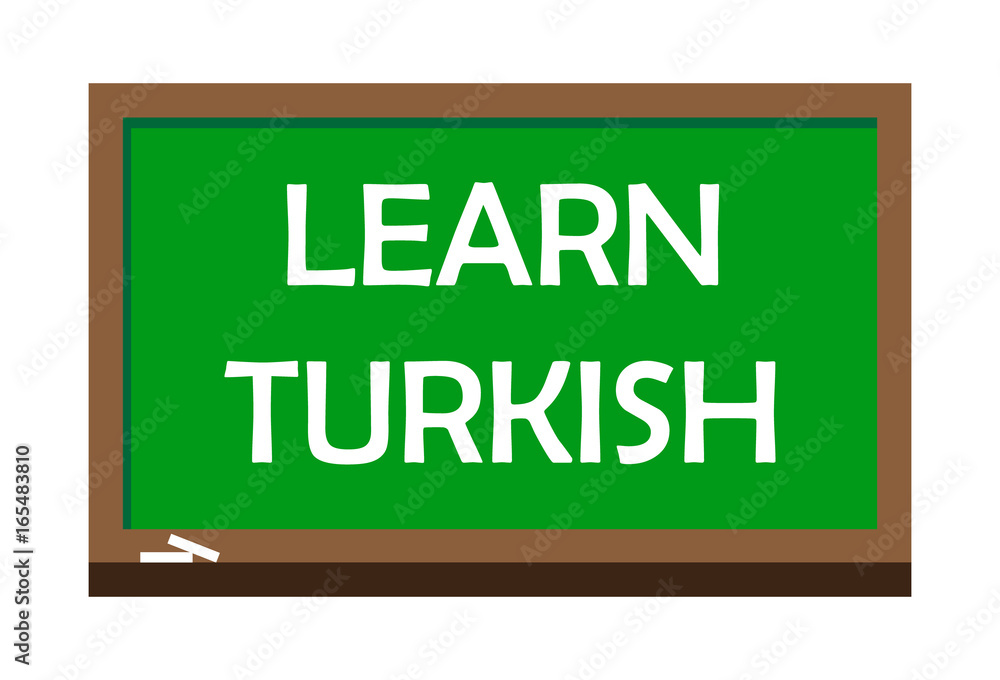 Learn Turkish write on green board, isolated backgraund Learn Turkish write on green board, isolated backgraund